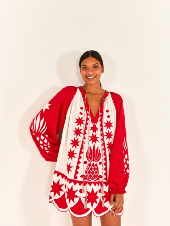 FARM Rio Dresses & Skirts - Red and White Farm Rio Embroidered Tunic Dress